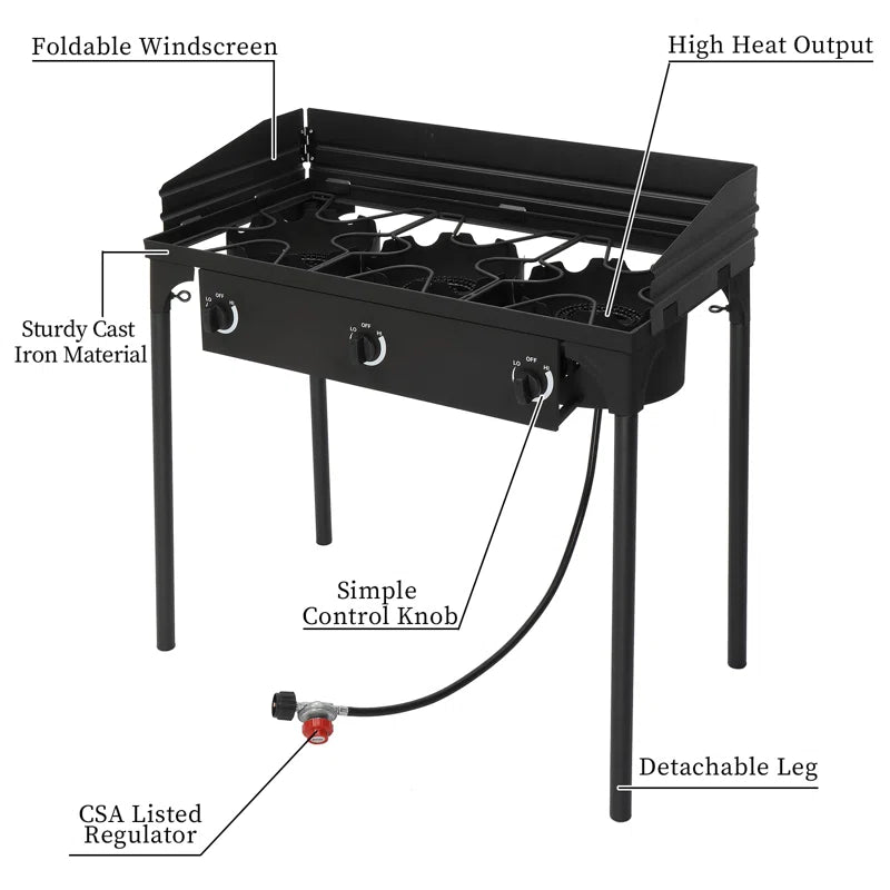 3 - Burner High Pressure Propane Outdoor Stove with Windscreen