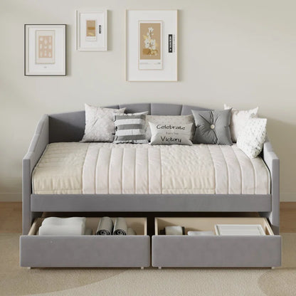 Eliana Twin Velvet Upholstered Daybed with Drawers -Solid Construction, Space Maximization