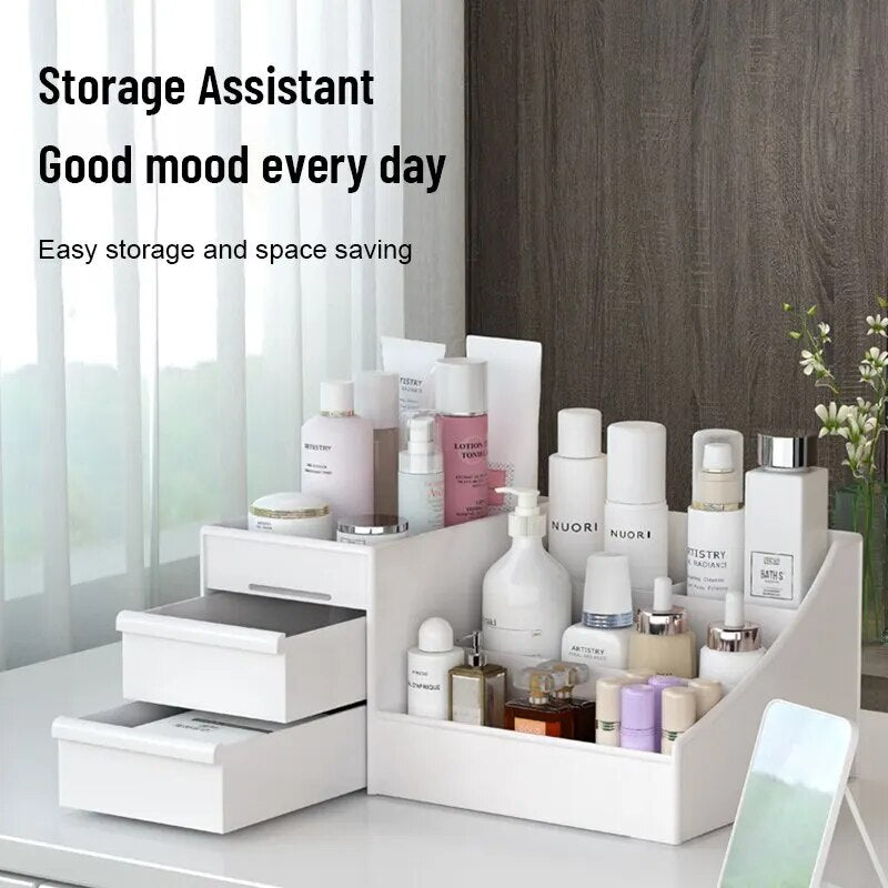 1Pc White New Drawer Makeup Storage Box Dormitory Finishing Plastic Shelf Cosmetics Skin Care Dressing Table Desktop