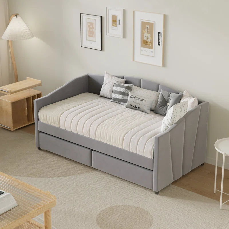 Eliana Twin Velvet Upholstered Daybed with Drawers -Solid Construction, Space Maximization