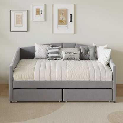 Eliana Twin Velvet Upholstered Daybed with Drawers -Solid Construction, Space Maximization