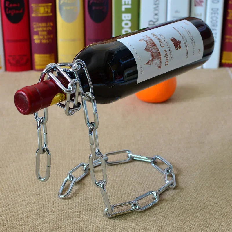 Suspended Chain Red Wine Rack Hanging Metal Wine Holder Wine Bottle Stand Holder Restaurant Decoration Living Room Bar Ornaments