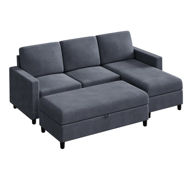 Degnan 78.7'' Upholstered Sofa Chaise with Storage Stool