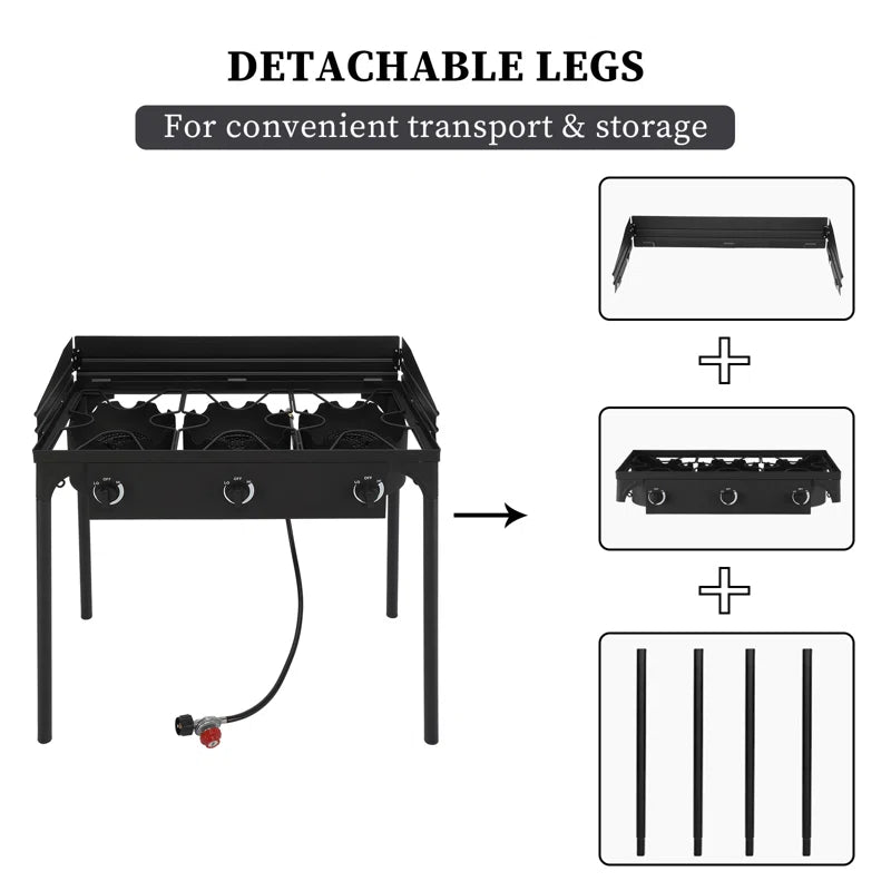 3 - Burner High Pressure Propane Outdoor Stove with Windscreen