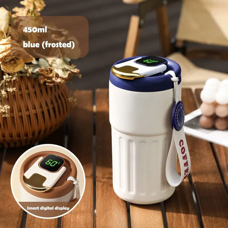 450Ml Thermos 316 Stainless Steel Thermal Coffee Mug Smart Temperature Display Water Bottle Portable Leakproof Insulation Cup